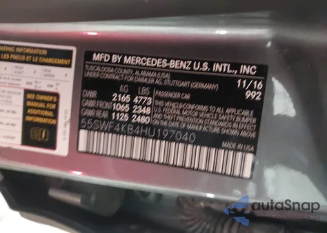 2017 Mercedes-Benz C 300 4Matic/Luxury 4Matic/Sport 4Matic from USA, damaged, VIN 55SWF4KB4HU197040